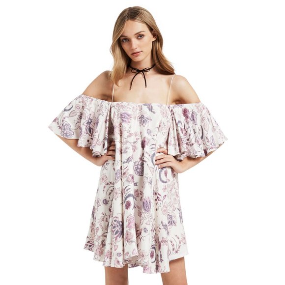 SEED HERITAGE White Floral Frill Cold Shoulder White Mini Dress RRP$219 - Picture 2 of 8